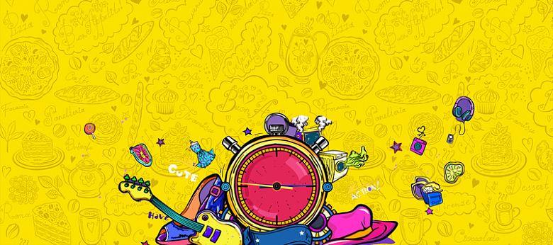 盛夏狂欢音乐节大气卡通童趣黄色背景