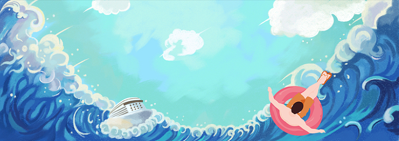 夏天游泳海浪卡通蓝色背景