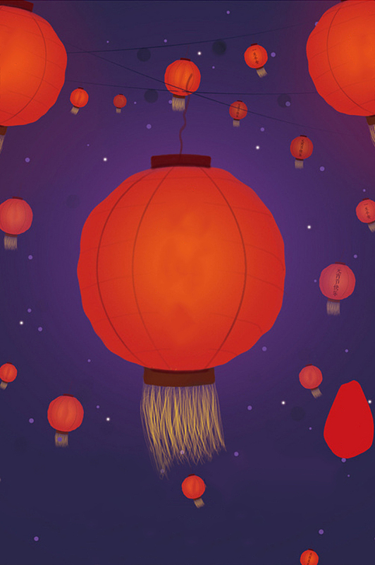 简约灯笼喜庆大红元宵节节日海报