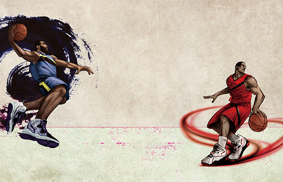 手绘复古篮球运动展板背景素材