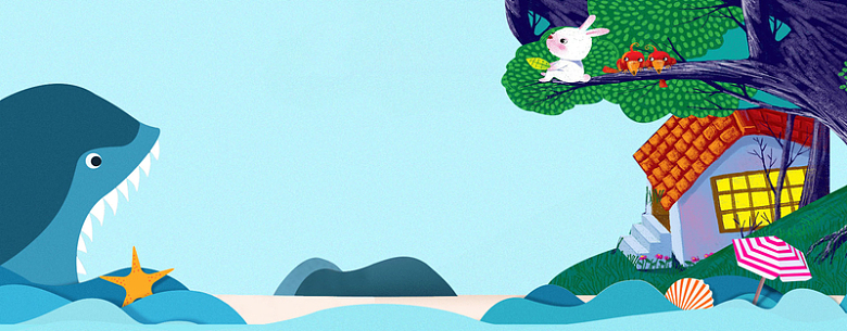 夏季蓝色鲨鱼卡通童趣海报背景