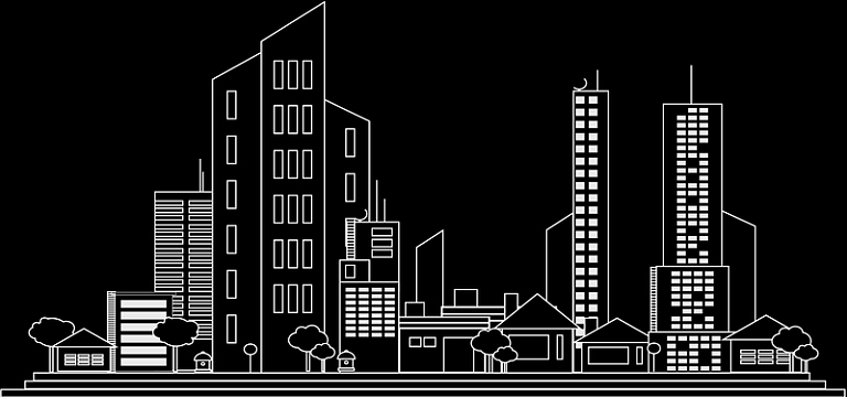 黑色背景手绘城市建筑banner