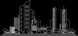 黑色背景手绘城市建筑banner
