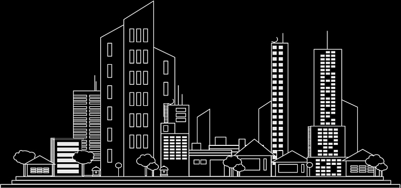 黑色背景手绘城市建筑banner