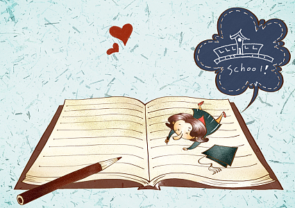 清新童趣手绘写作业背景素材