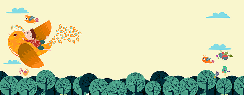 童话小鸟森林卡通插画banner