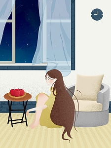 温馨晚安问候原创插画