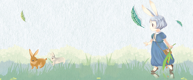 大暑卡通兔子草地童趣绿色背景