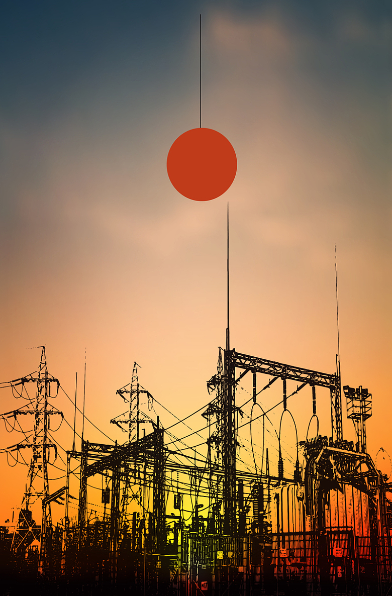 日落下的铁塔电网海报背景
