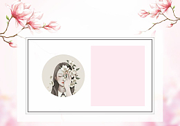 白色简约樱花少女海报背景