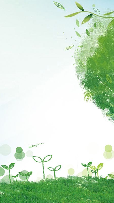 绿色手绘卡通草坪树苗清新h5背景