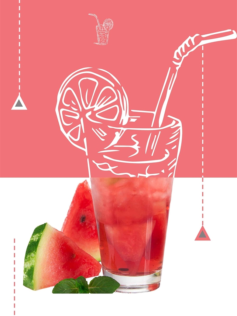 美味西瓜汁手绘海报背景模板