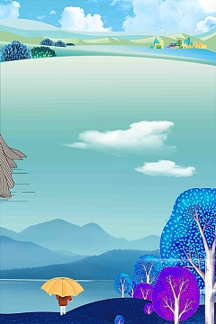 手绘风景插画海报背景模板