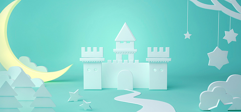 蓝色清新卡通纸雕banner