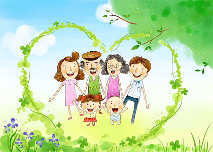 手绘温馨家庭背景素材