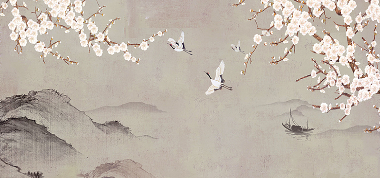 新中式手绘花鸟背景