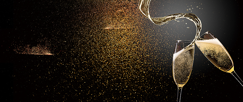 香槟碰杯大气质感鎏金黑色banner