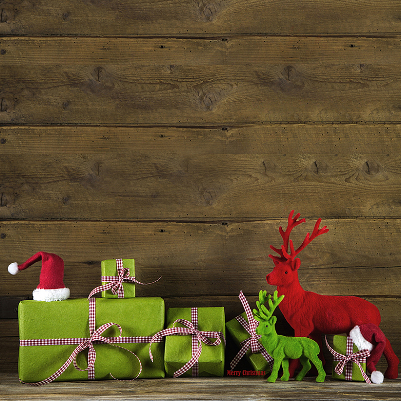 圣诞礼物麋鹿木板背景
