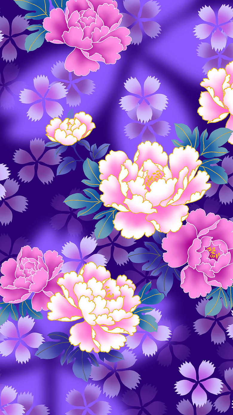牡丹花唯美大气紫色H5背景素材