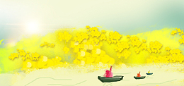 油菜花小船油画渐变阳光抽象画背景