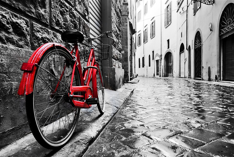 复古怀旧红色自行车街景背景