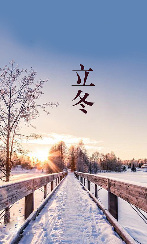 立冬唯美冬日雪景阳光