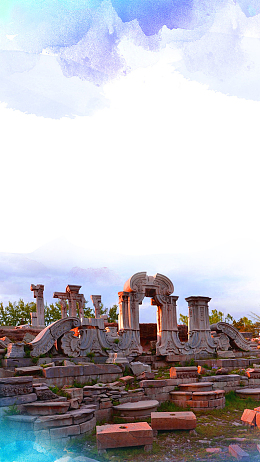 北京圆明园旅游宣传海报H5背景psd下载