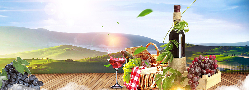 bannerpsdjpg清新葡萄采摘葡萄熟了海报背景psdjpg葡萄美酒简约夕阳