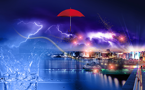 城市夜景雷电背景素材