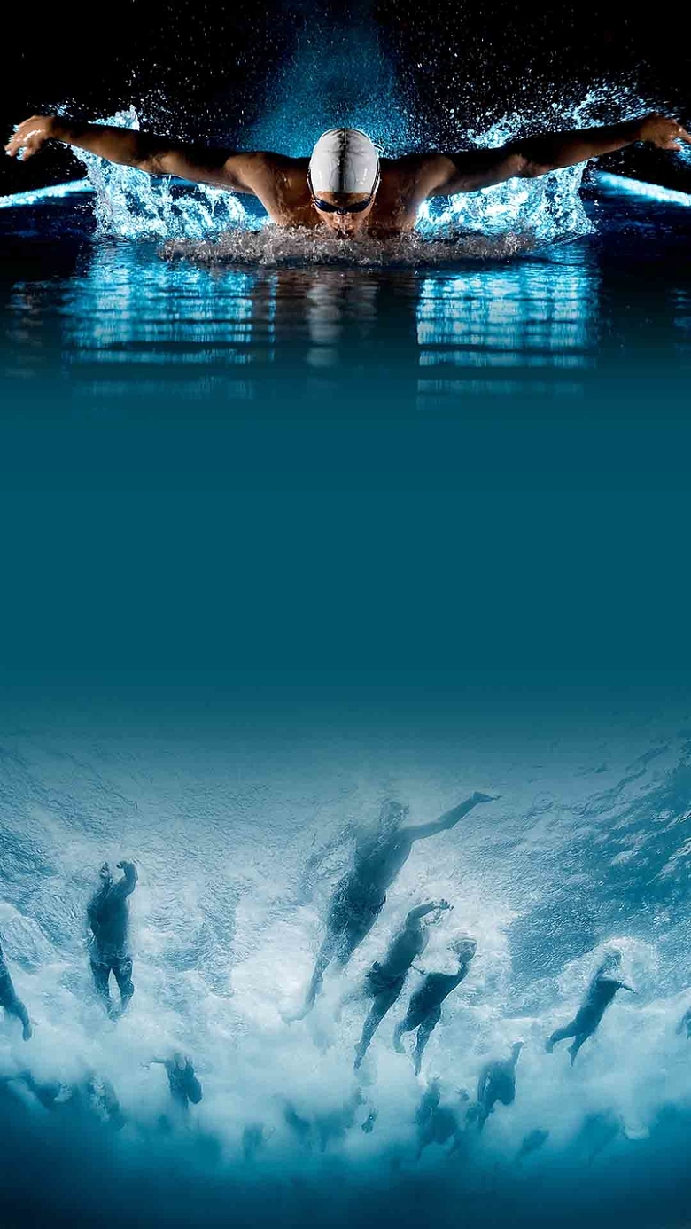 蓝色动感游泳培训班PSD分层H5背景素材
