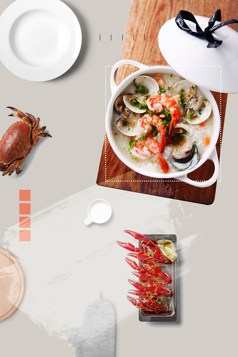 港式海鲜砂锅粥美食宣传海报背景素材