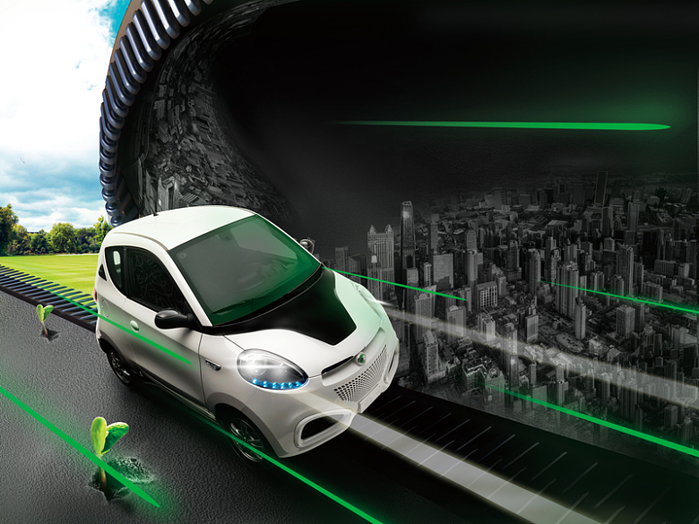 绿色创意电动汽车宣传海报psd分层素材