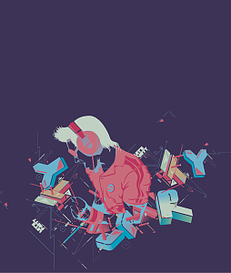 水彩人物手绘音乐dj海报背景