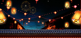 中国风新年元宵气氛烟花夜景电商海报背景
