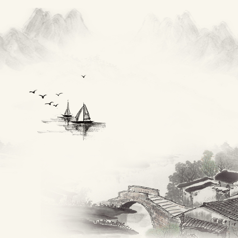 中国风水墨画亭子复古海报背景素材