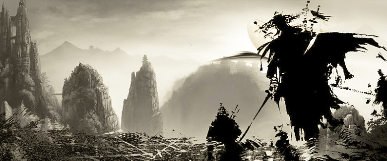 水墨风古代武侠英雄背景banner
