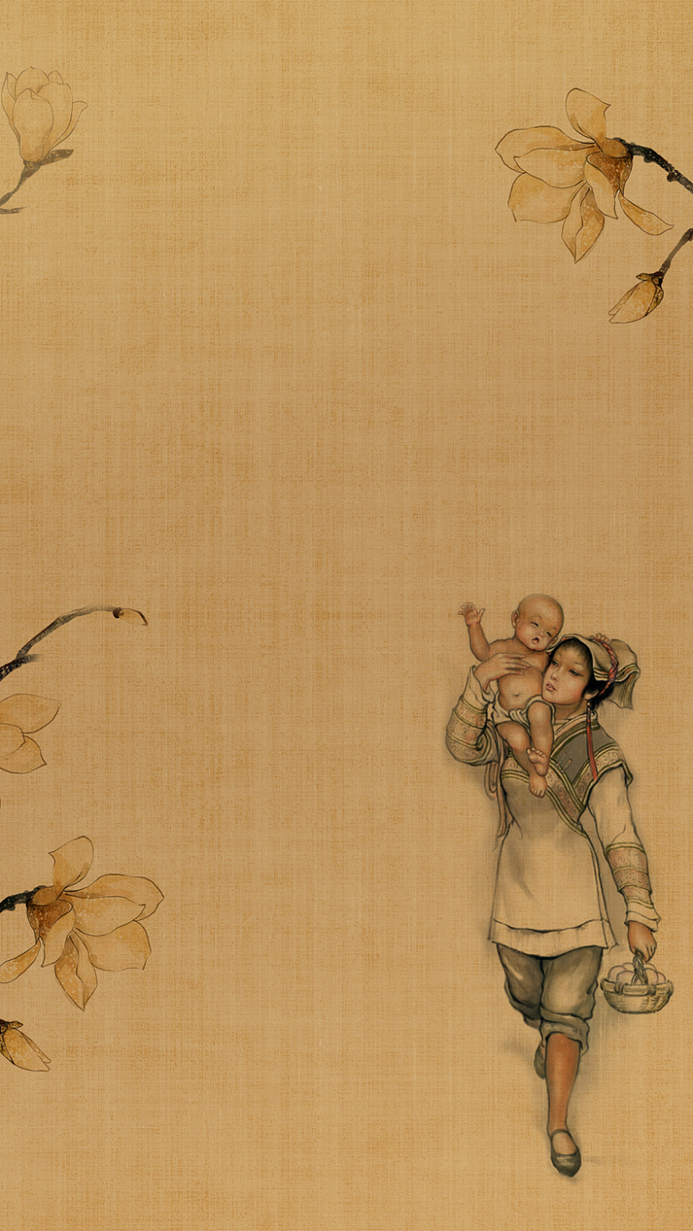 母亲节中国风工笔画纸质背景素材