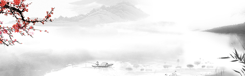 中国风传统文化水墨梅花山水小船背景