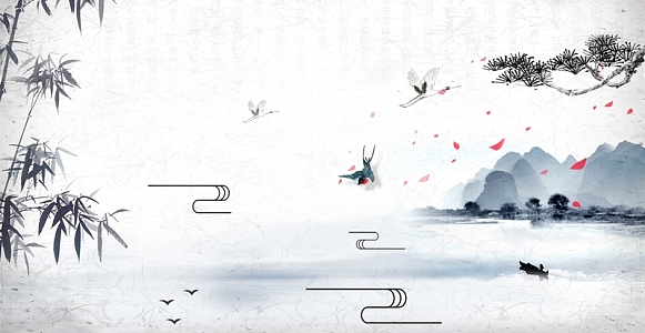 粉色水墨江山如画广告背景