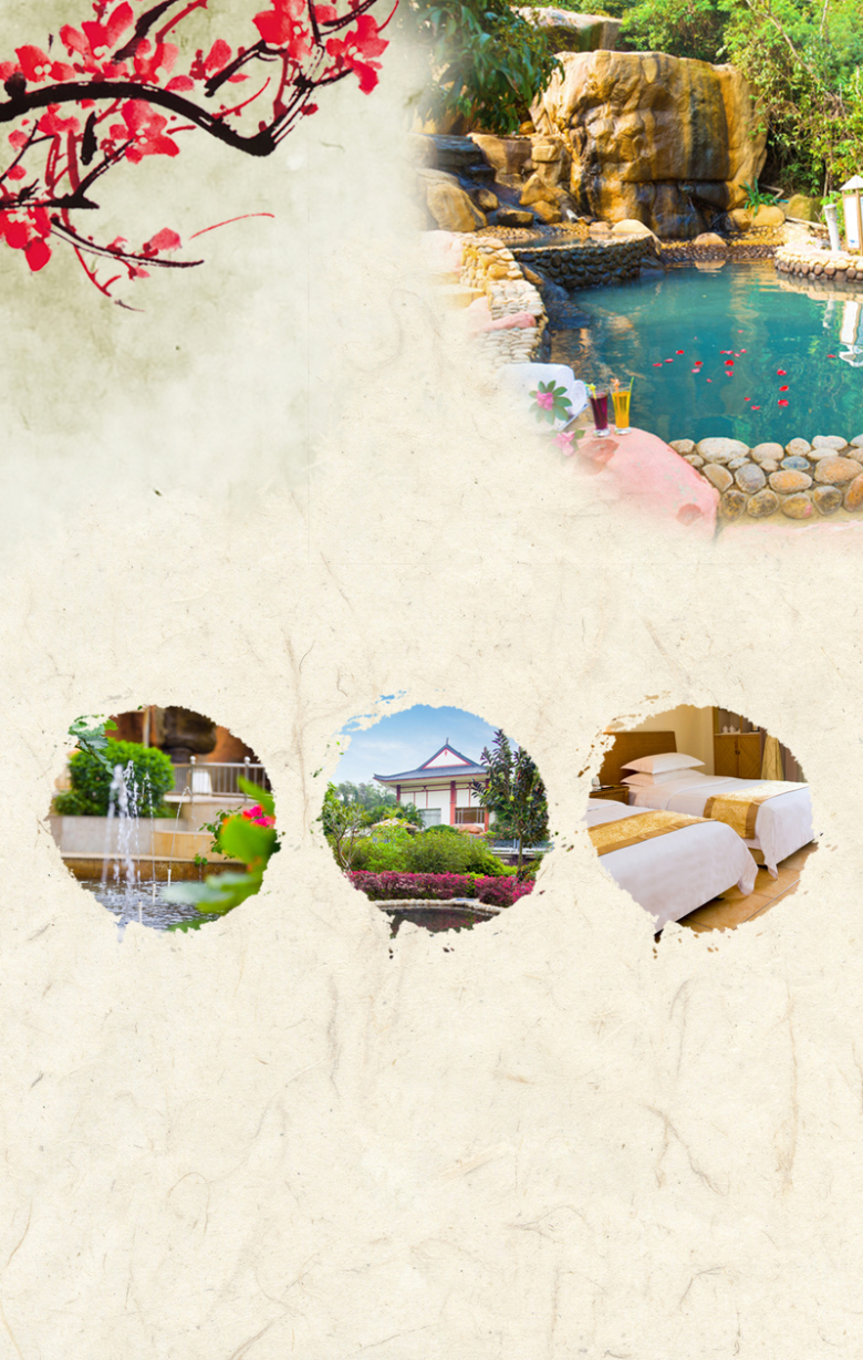 中国风梅花休闲温泉海报背景素材