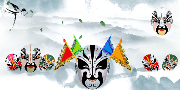 中国风水墨脸谱戏曲文化海报背景素材