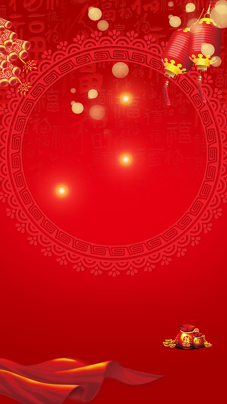 红色渐变中国风春节psd分层h5背景素材