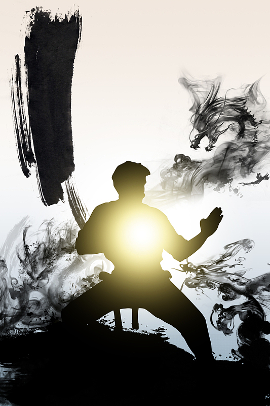 中国风水墨意境太极文化海报背景素材