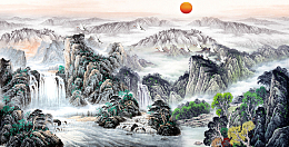 时尚山水花纹背景素材
