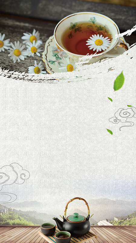 草本凉茶中国风促销海报h5背景psd下载