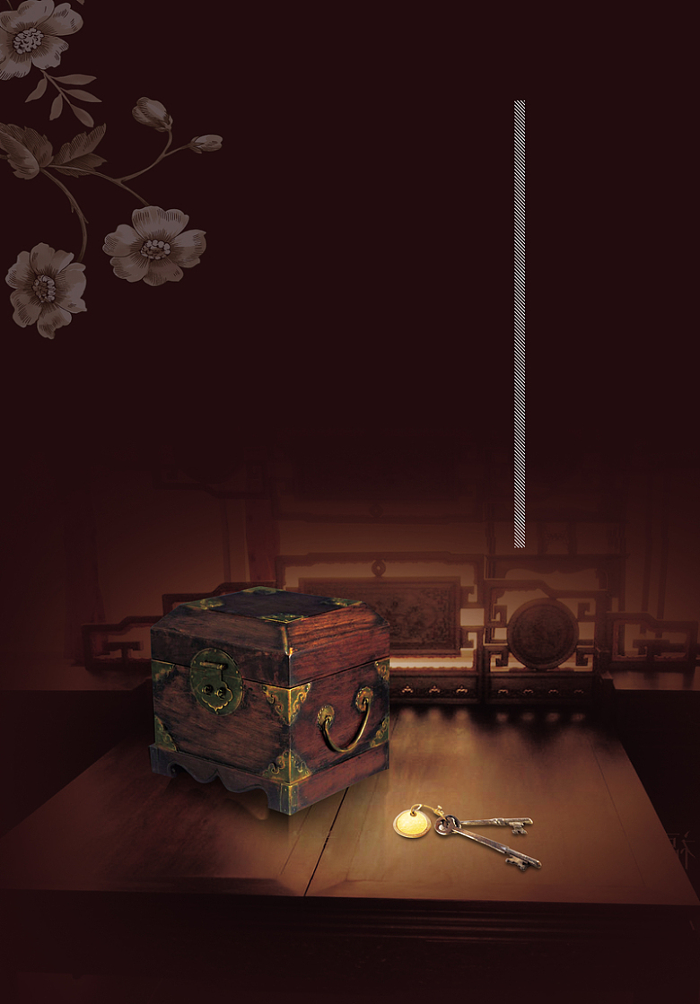 古典木盒暗红色背景素材