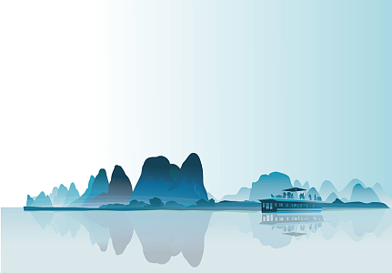 矢量蓝色清新古风山水背景