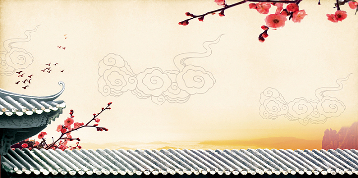中国风梅花屋檐家乡味道海报背景素材
