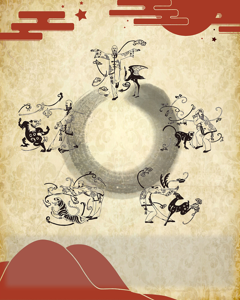 传统水墨风格五禽戏 海报背景素材