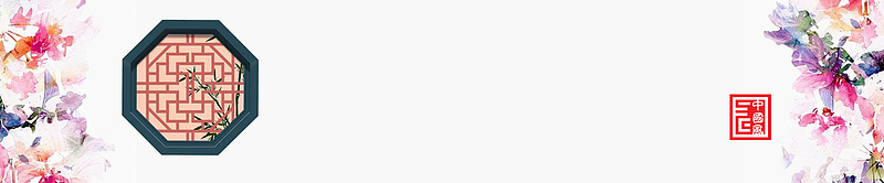 中国风轩窗印章花朵banner背景